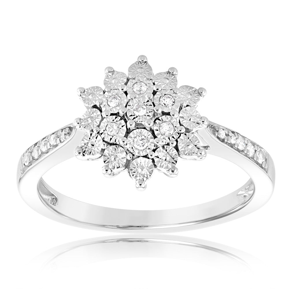 Sterling Silver Diamond Cluster Ring