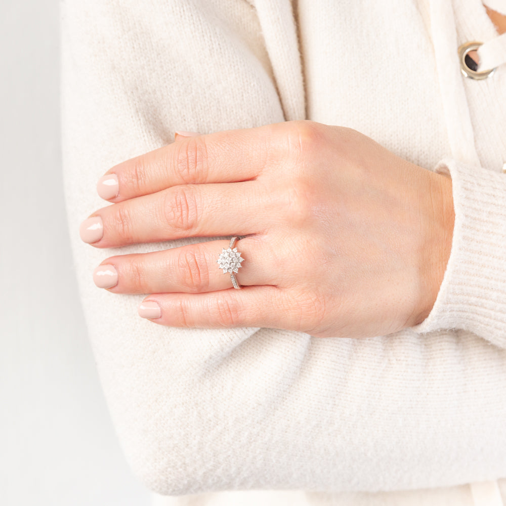 Sterling Silver Diamond Cluster Ring