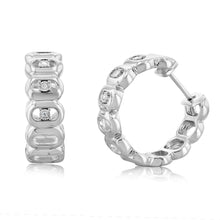 Load image into Gallery viewer, Sterling Silver Diamond Hoop Earrings