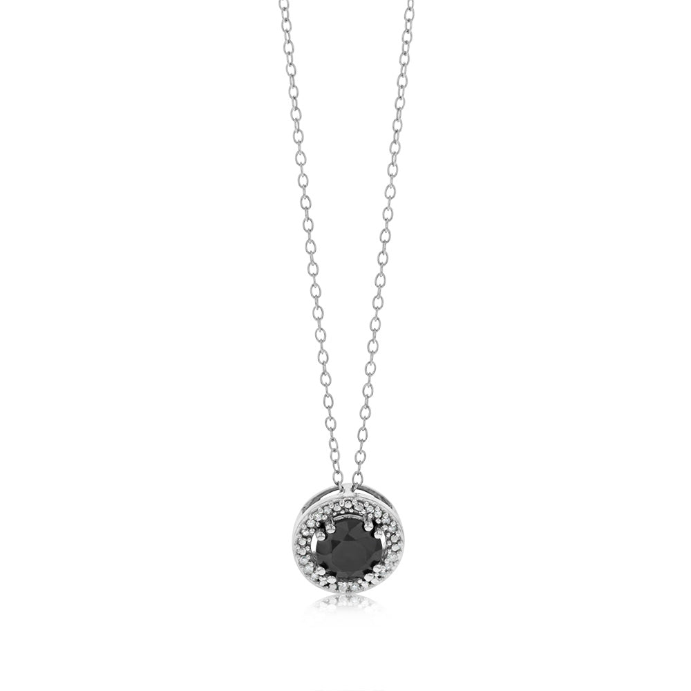 3/4 Carat Black Diamond Pendant in Sterling Silver Including Chain