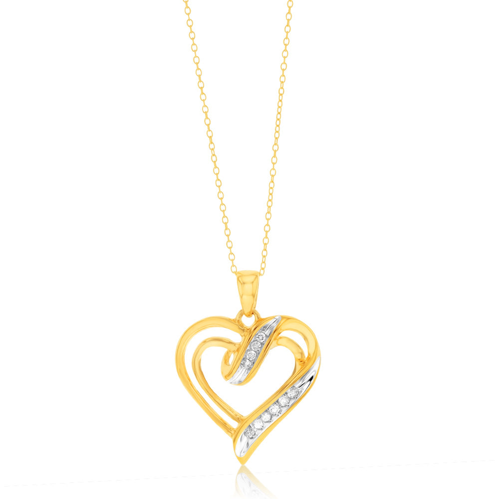 Gold Plated Silver 1/4 Carat Diamond Heart Pendant & Earrings Set Chain Included