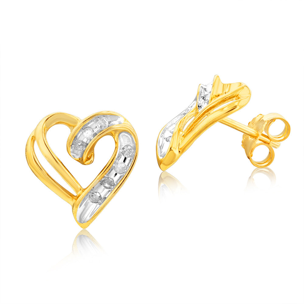Gold Plated Silver 1/4 Carat Diamond Heart Pendant & Earrings Set Chain Included