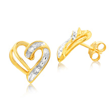 Load image into Gallery viewer, Gold Plated Silver 1/4 Carat Diamond Heart Pendant &amp; Earrings Set Chain Included