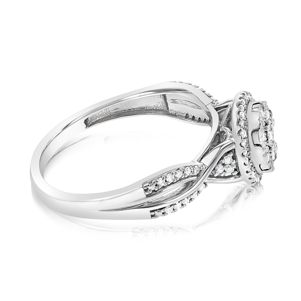 Sterling Silver 0.15 Carat Diamond Ring With 61 Brilliant Cut Diamonds