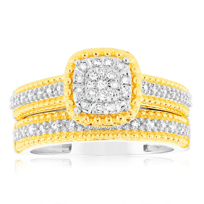 Gold Plated Sterling Silver1/4 Carat Diamond 2 Ring Bridal Set