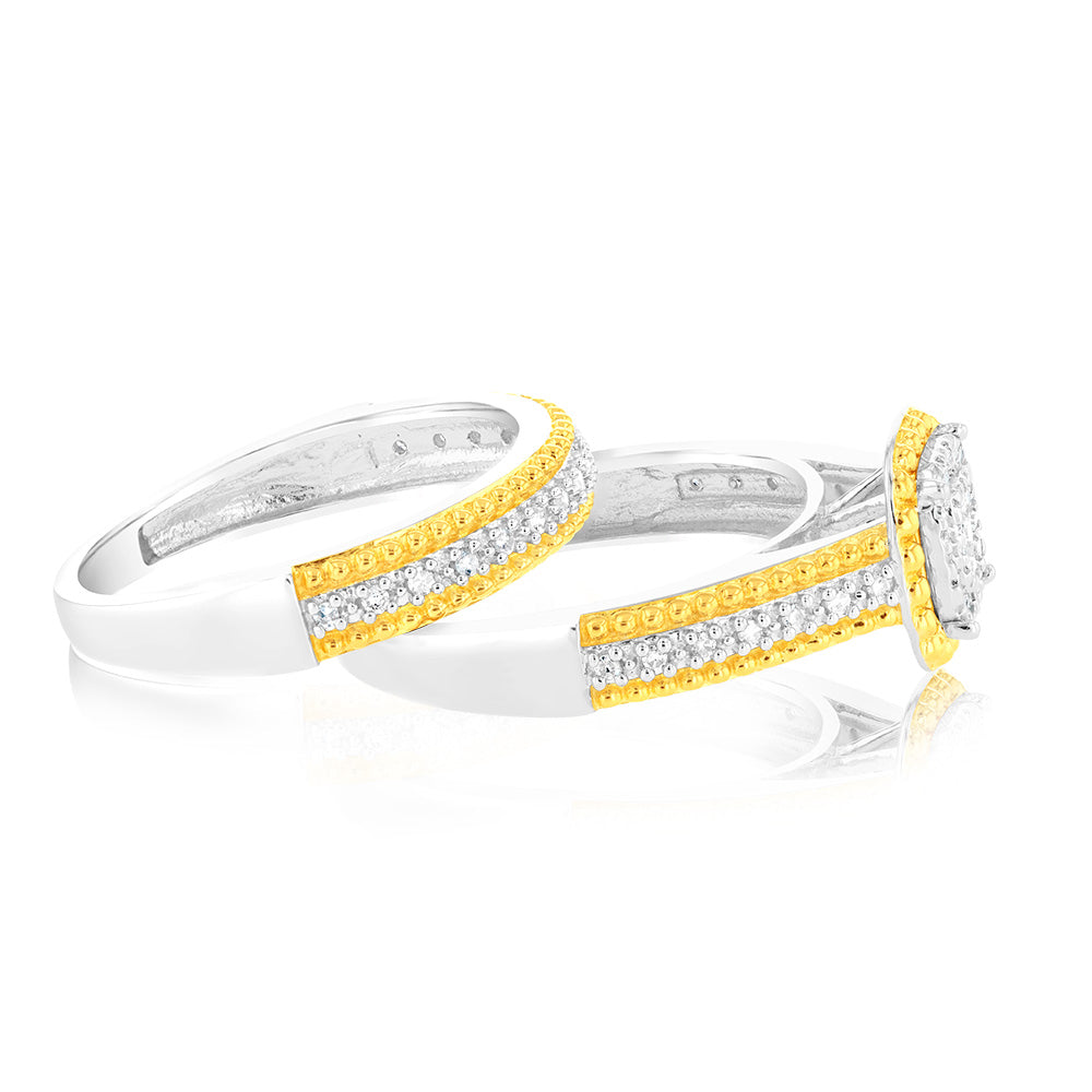 Gold Plated Sterling Silver1/4 Carat Diamond 2 Ring Bridal Set