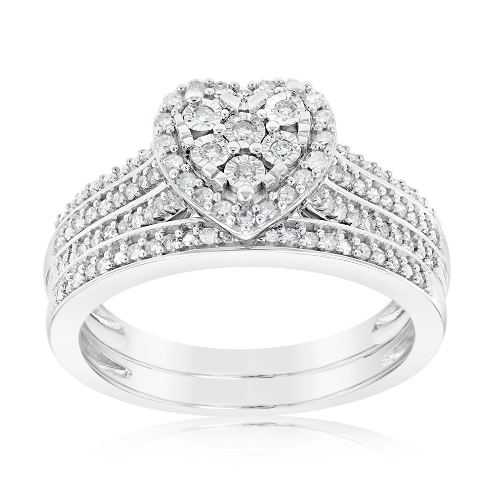 Silver1/3 Carat Diamond 2 Ring Bridal Set