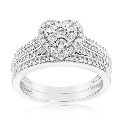 1/3 Carat Diamond 2 Ring Bridal Set in Sterling Silver