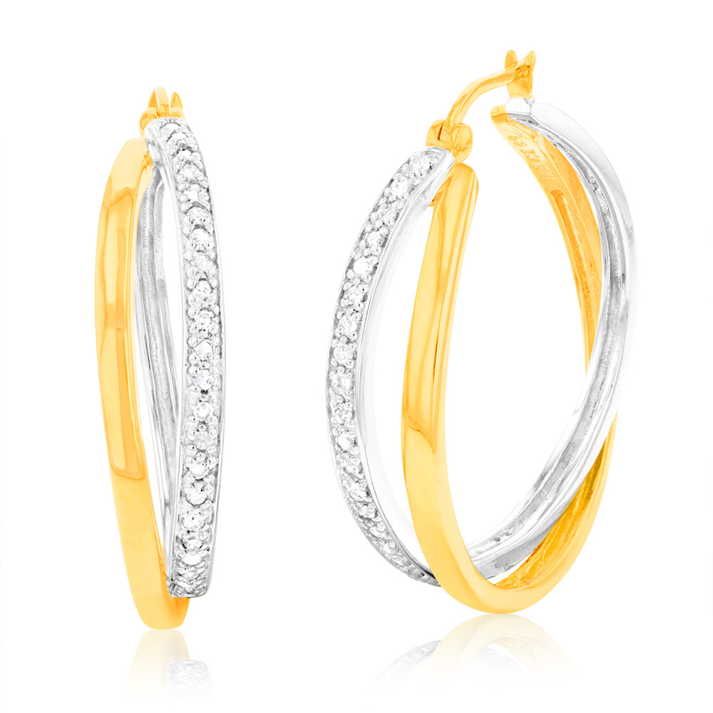 1/2 Carat Diamond Hoop Earrings in Gold Plated Silver