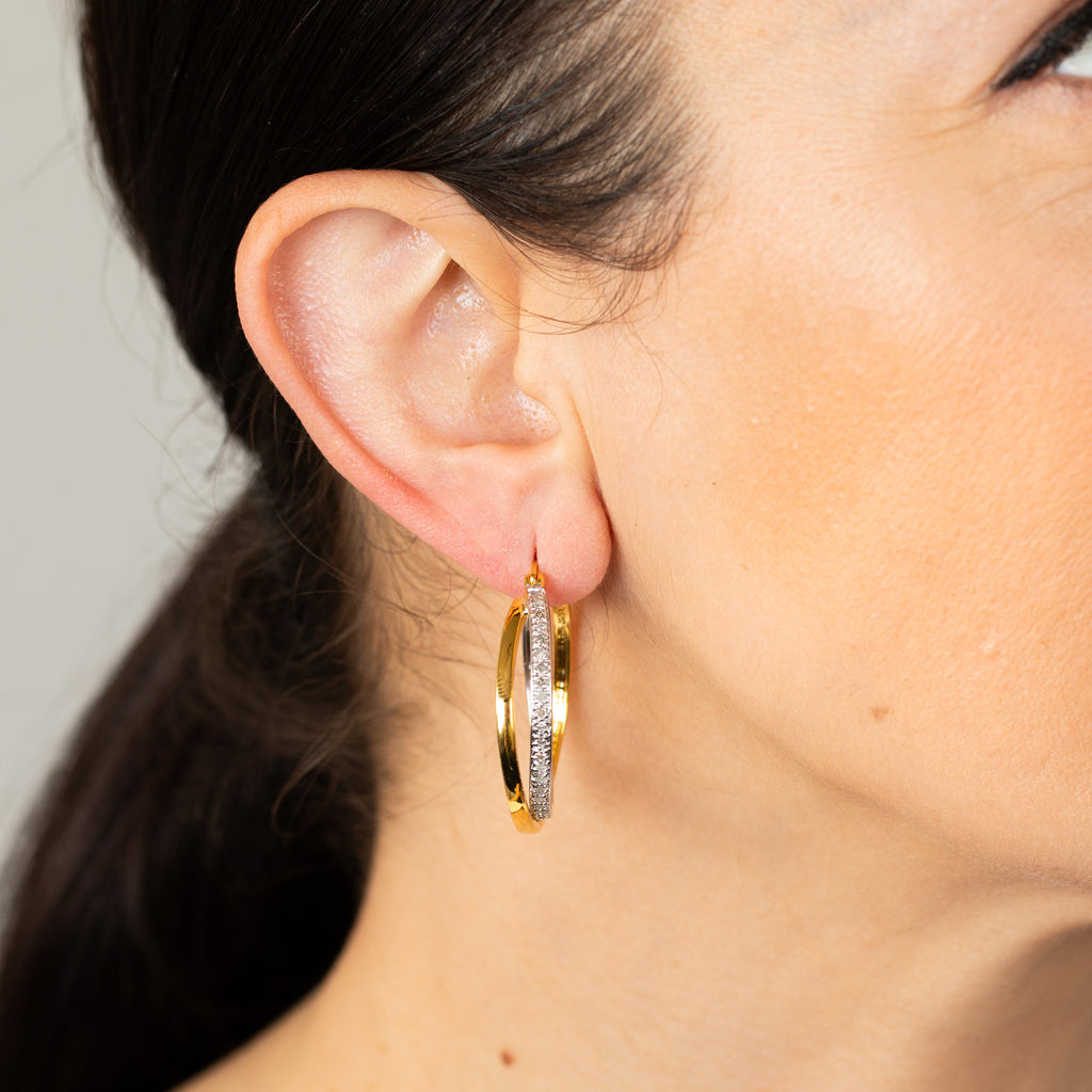 1/2 Carat Diamond Hoop Earrings in Gold Plated Silver