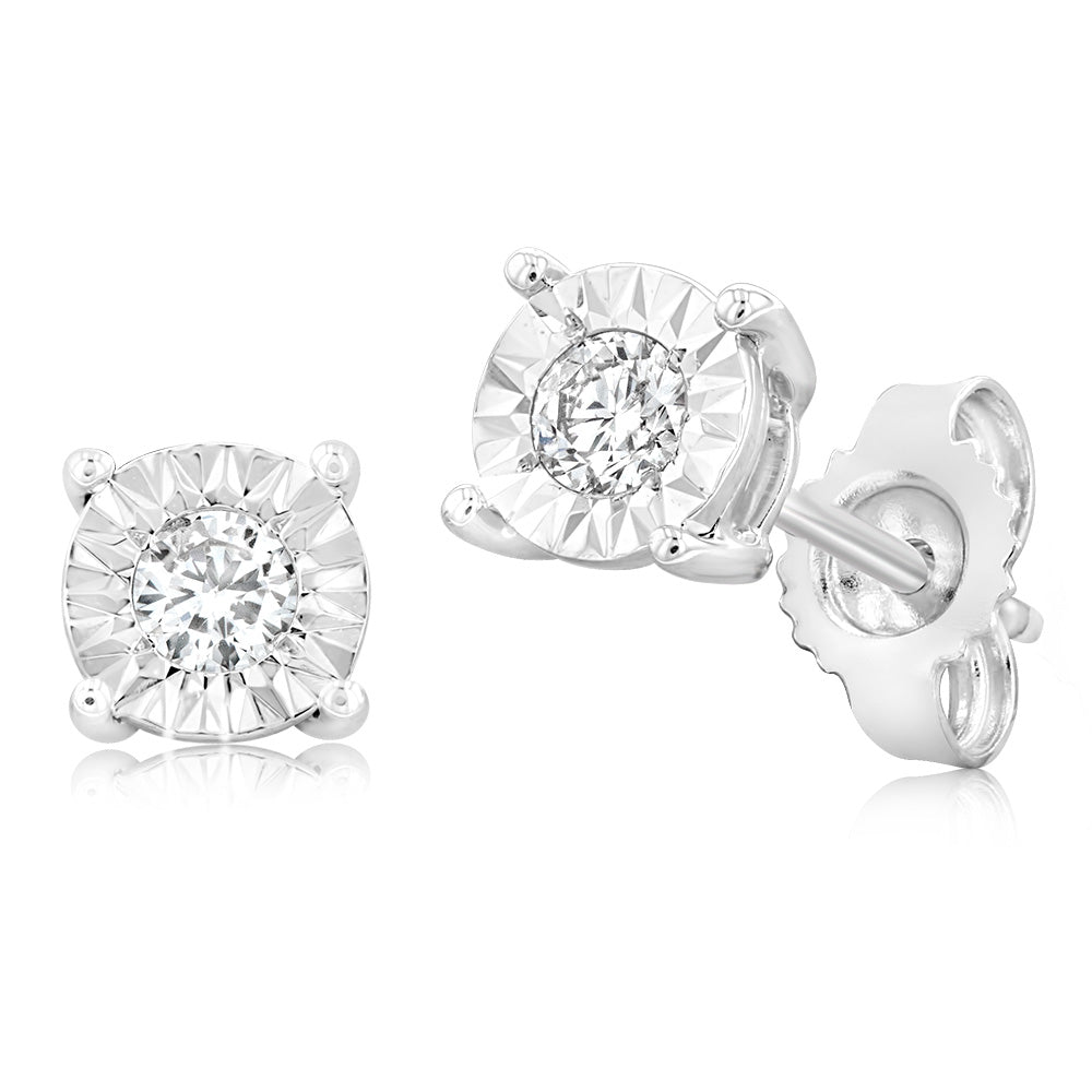 1/10 Carat Diamond Solitaire Stud Earrings in Sterling Silver