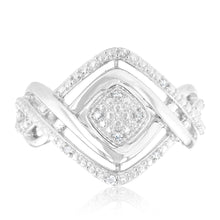 Load image into Gallery viewer, Sterling Silver Diamond Ring with 10 Brilliant Cut Diamonds