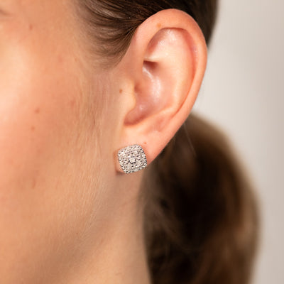 1/6 Carat Diamond Cushion Studs in Sterling Silver