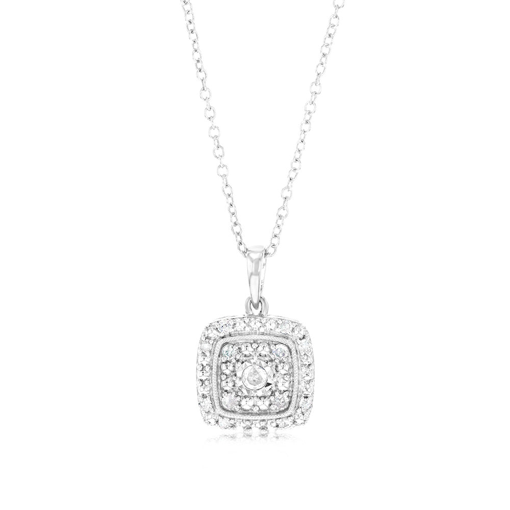 1/6 Carat Diamond Cushion Pendant in Sterling Silver