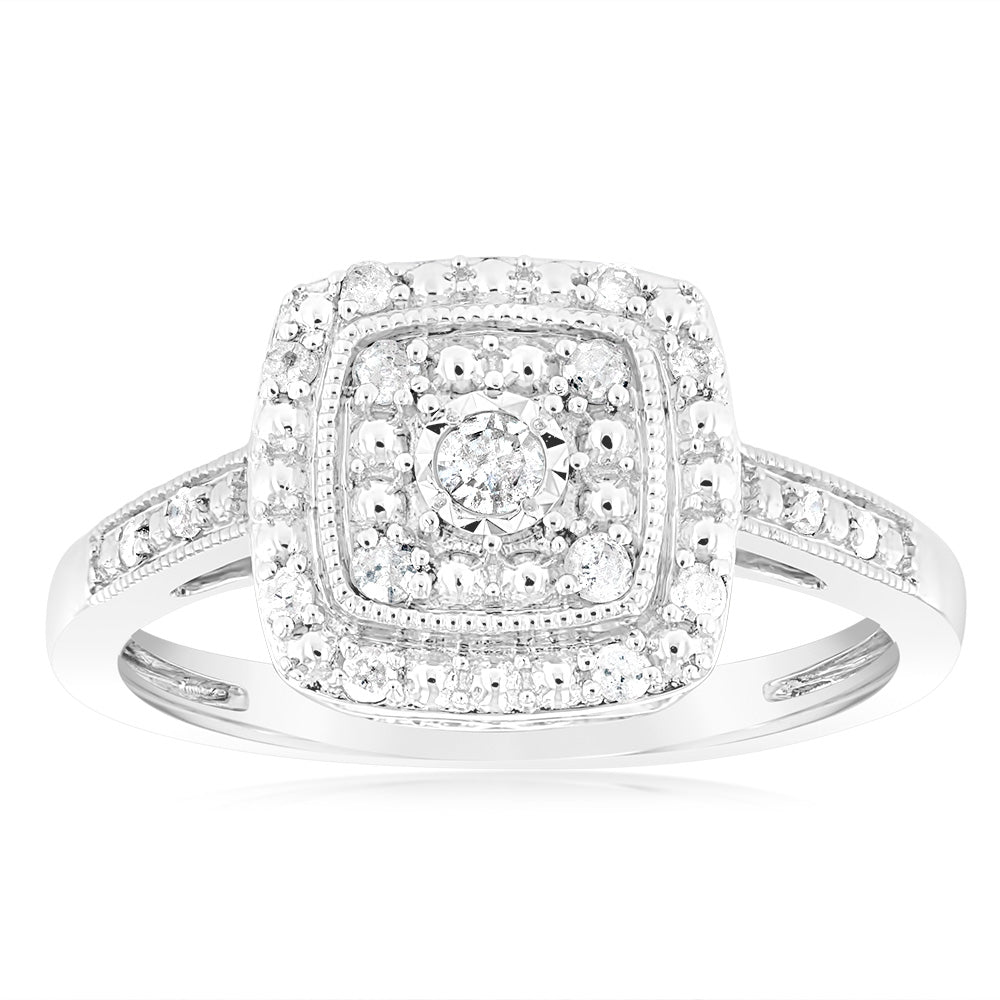 1/6 Carat Diamond Cushion Ring in Sterling Silver