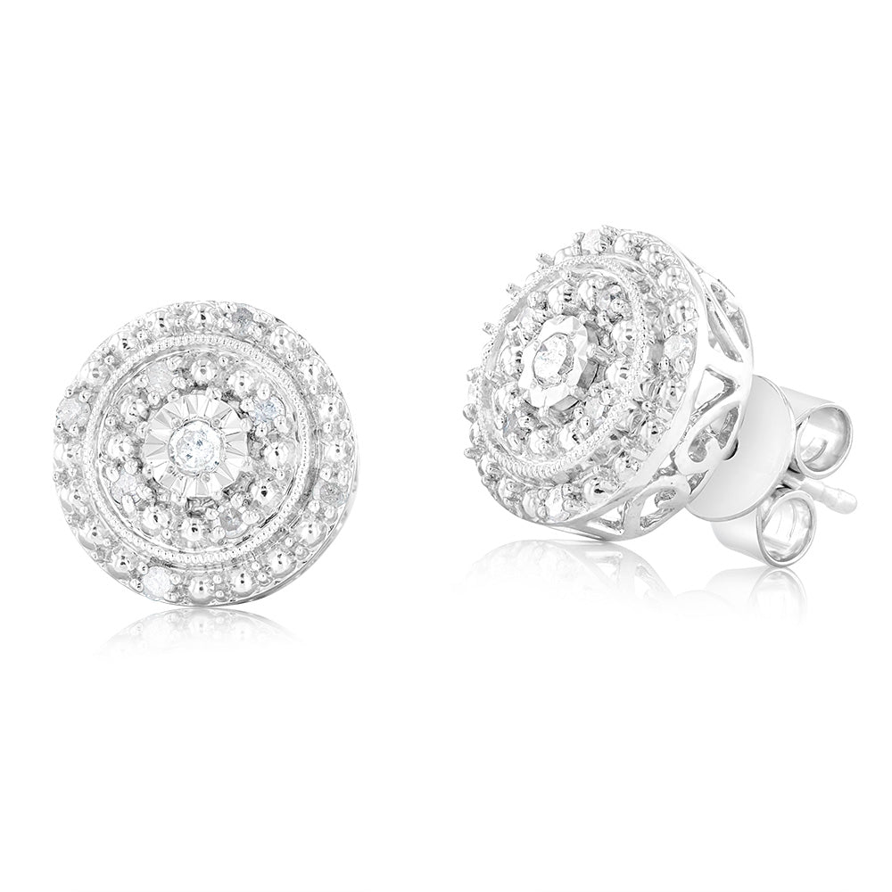 1/6 Carat Diamond Round Stud Earrings in Sterling Silver