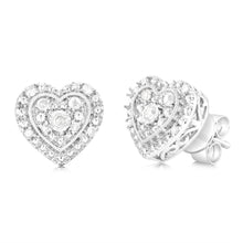 Load image into Gallery viewer, 1/6 Carat Diamond Heart Stud Earrings in Sterling Silver