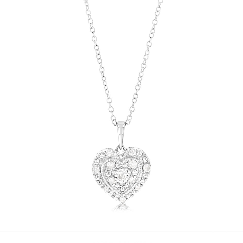 1/6 Carat Diamond Heart Pendant in Sterling Silver