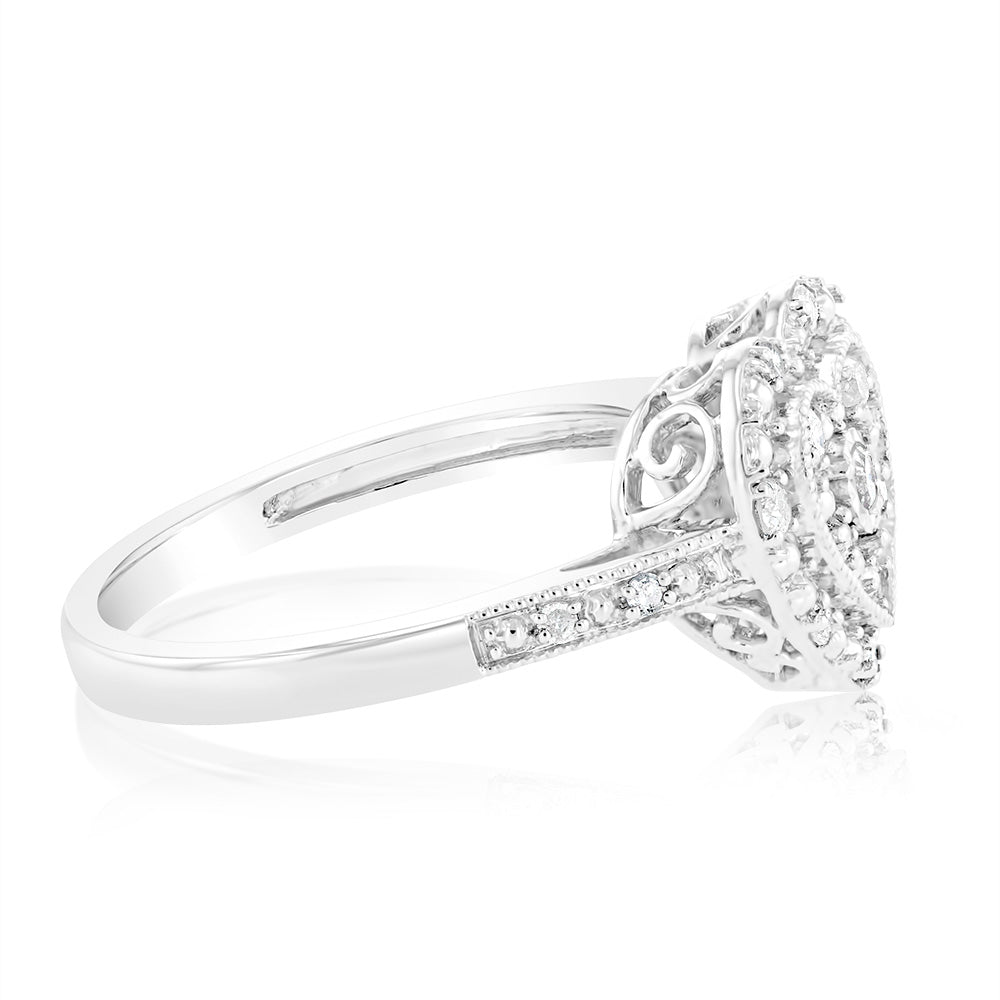 1/6 Carat Diamond Heart Ring in Sterling Silver