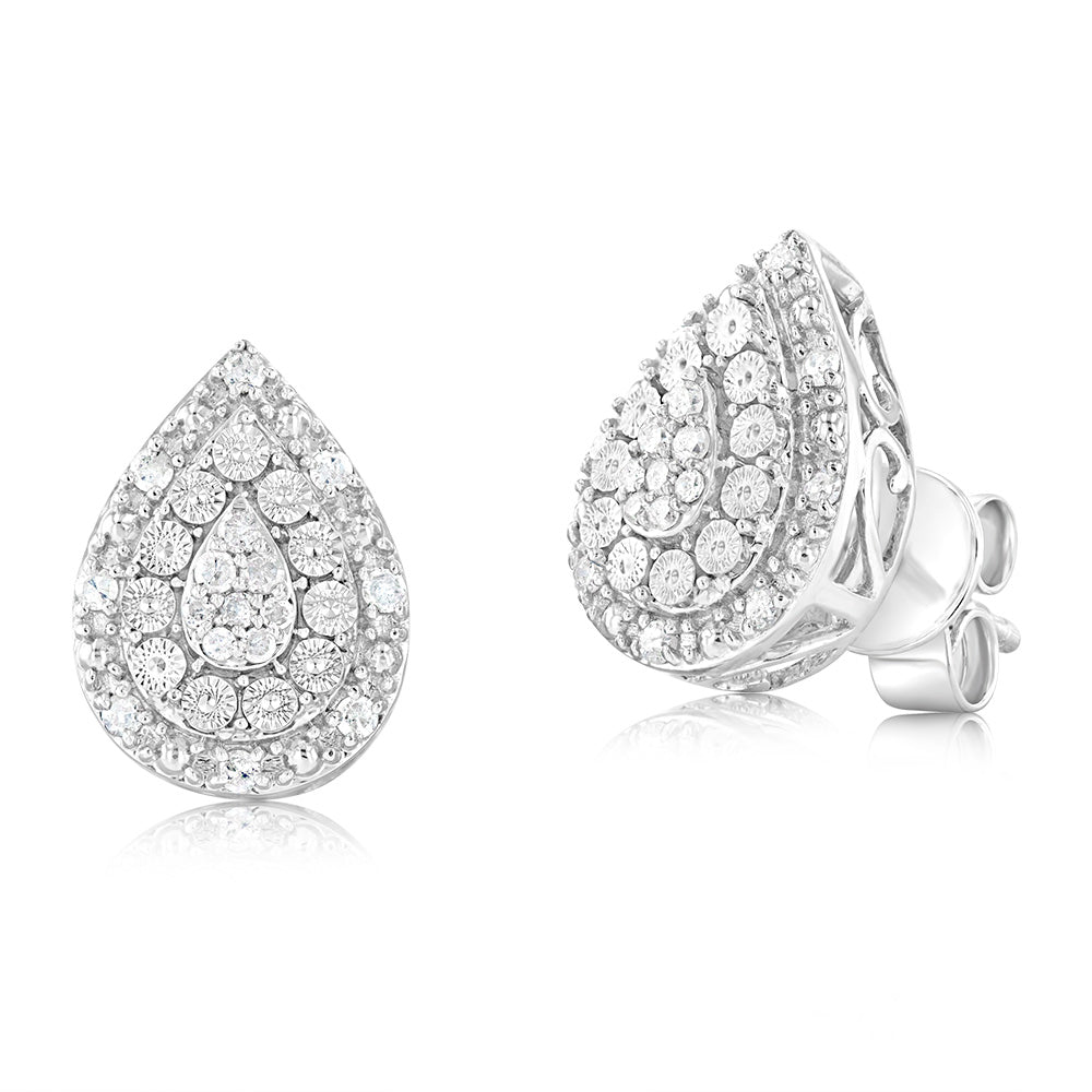 1/5 Carat Diamond Pear Stud Earrings in Sterling Silver
