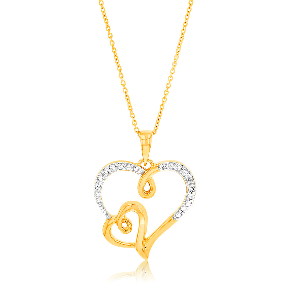 1/10 Carat Diamond Heart Pendant in Gold Plated Silver
