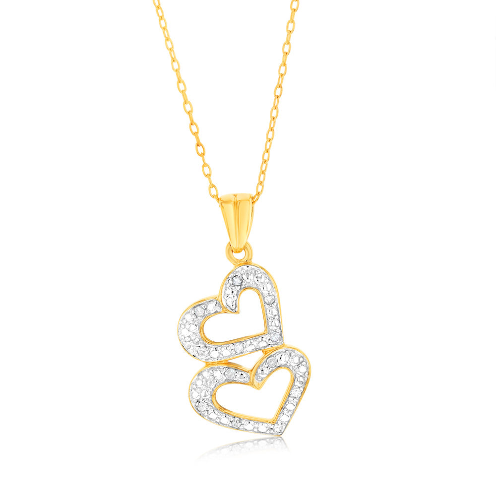 1/10 Carat Diamond Heart Pendant in Gold Plated Silver