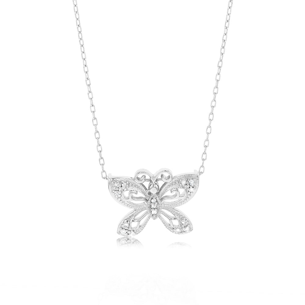 1/10 Carat Diamond Butterfly Pendant in Sterling Silver