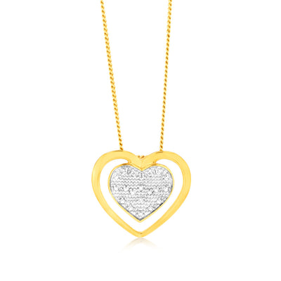 Gold Plated Sterling Silver Double Heart 0.05Ct Diamond Pendant