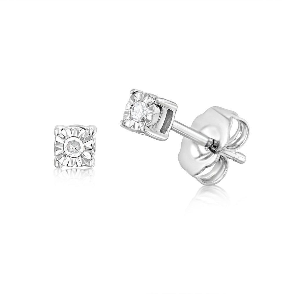 Sterling Silver 0.05 Carats Diamond Stud Earrings in