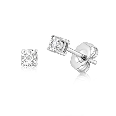 Sterling Silver 0.05 Carats Diamond Stud Earrings in