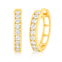Load image into Gallery viewer, Gold Plated Sterling Silver Diamond Hoop Earrings