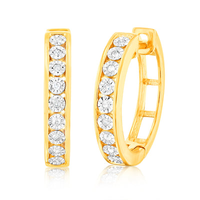 Gold Plated Sterling Silver Diamond Hoop Earrings
