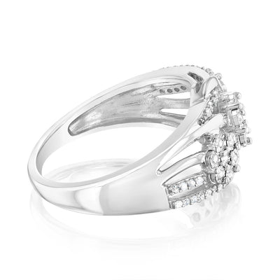 Sterling Silver 1/5 Carat Diamond Flower Shape Wrapped Around Ring