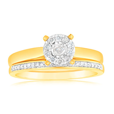 Gold Plated Sterling Silver 1/5 Carat Diamond Bridal 2-Ring Set