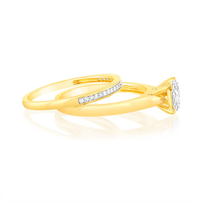 Gold Plated Sterling Silver 1/5 Carat Diamond Bridal 2-Ring Set