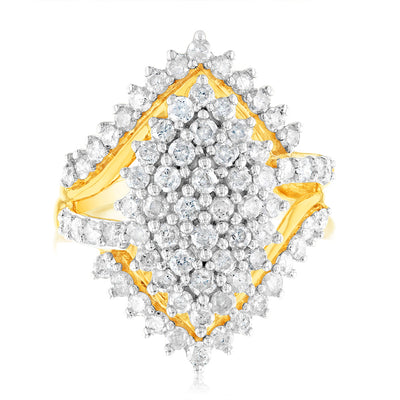 Gold Plated Sterling Silver 1.9 Carat Diamond Cluster Ring