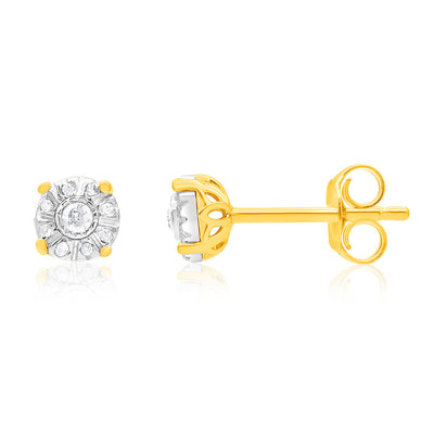 Gold Plated Sterling Silver 1/10 Carat Diamond Stud Earrings