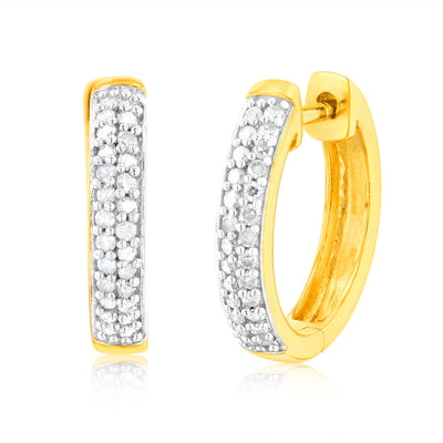 Gold Plated Sterling Silver 1/5 Carat Diamond Pave Hoop Earrings