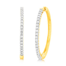 Load image into Gallery viewer, Gold Plated Sterling Silver 1/5 Carat Diamond Hoop Earrings