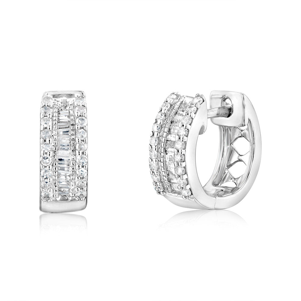 Sterling Silver 1/5 Carat Hoop Earrings with 60 Natural Round and Tapered Diamonds
