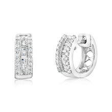 Load image into Gallery viewer, Sterling Silver 1/5 Carat Hoop Earrings with 60 Natural Round and Tapered Diamonds