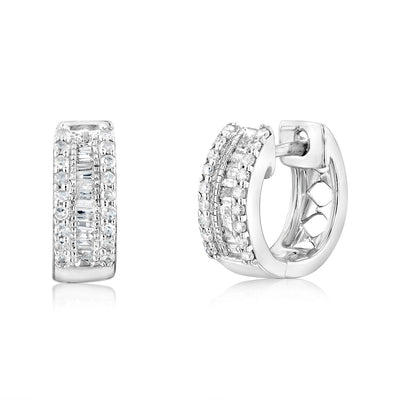 Sterling Silver 1/5 Carat Hoop Earrings with 60 Natural Round and Tapered Diamonds