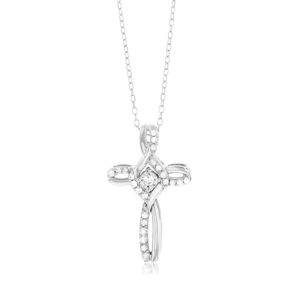 Sterling Silver 1/5 Carat Diamond Cross Infinity Pendant on 45cm Chain