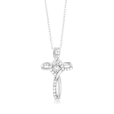 Sterling Silver 1/5 Carat Diamond Cross Infinity Pendant on 45cm Chain
