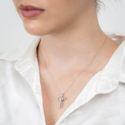 Sterling Silver 1/5 Carat Diamond Cross Infinity Pendant on 45cm Chain