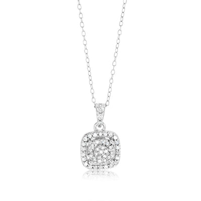 Sterling Silver 1/5 Carat Natural Diamond Cushion Shaped Pendant on 46cm Chain