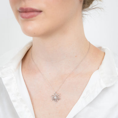 Sterling Silver Snow Flake Pendant in 1/5 Carat Natural Diamonds on 45cm Chain