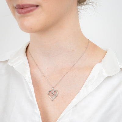 Sterling Silver Heart Pendant with 22 Natural Diamonds on 45cm Chain