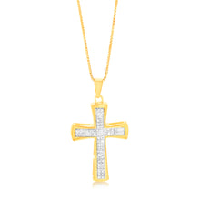Load image into Gallery viewer, Gold Plated Sterling Silver 1/10 Carat Diamond Cross Pendant on 45cm Chain