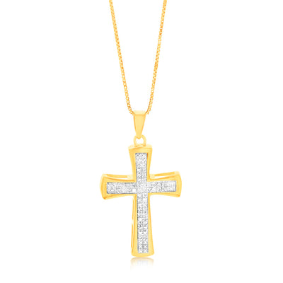 Gold Plated Sterling Silver 1/10 Carat Diamond Cross Pendant on 45cm Chain